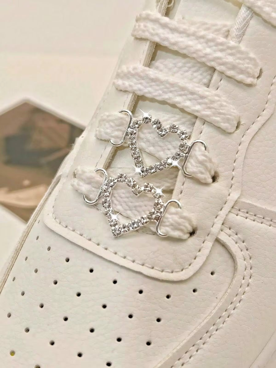 2pcs Elegant Alloy Hollow Shoelace Decorations With Sparkling Rhinestones And Faux Pearls, Suitable For Boots And Sneakers